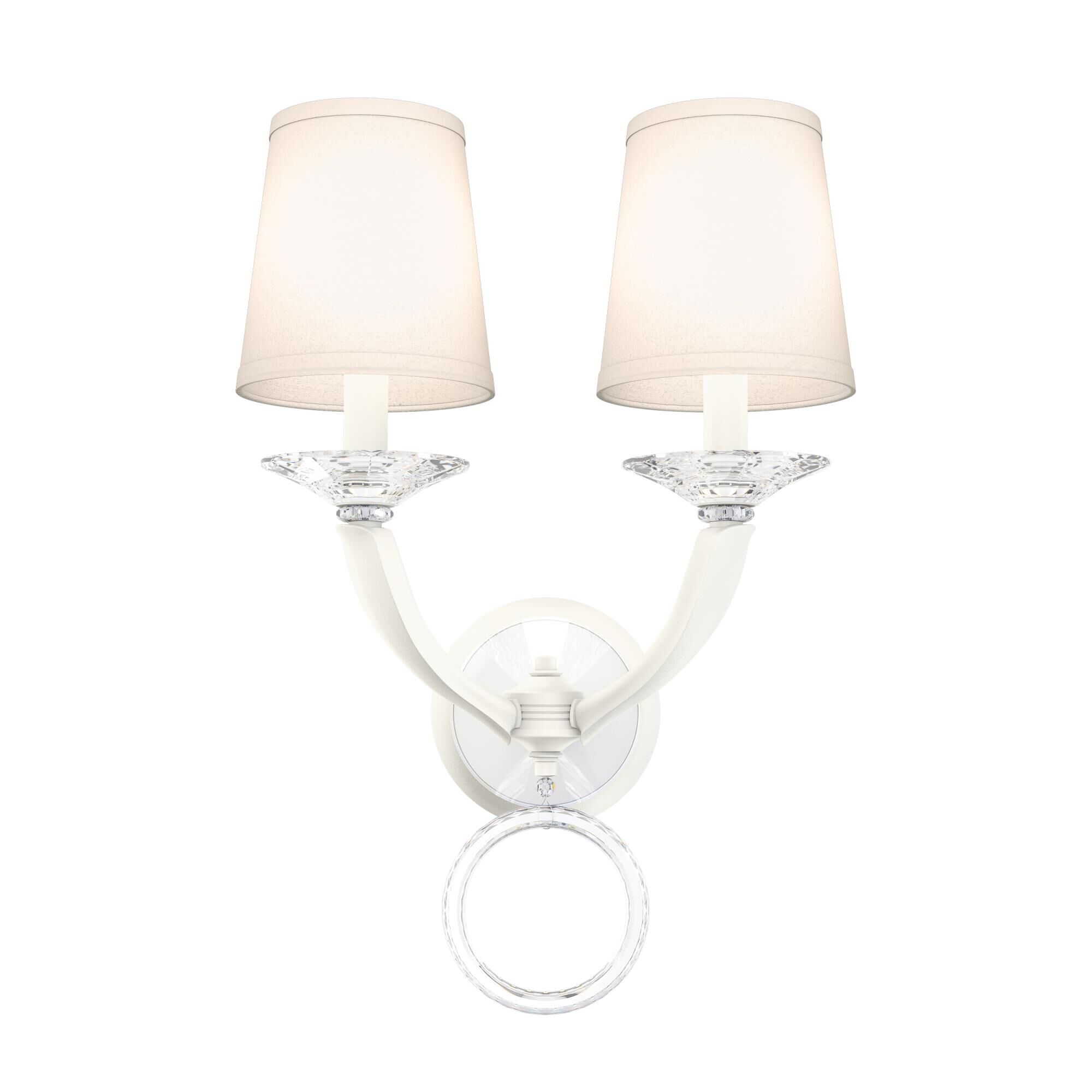 Shown in White finish and Clear Optic crystal and White glass and  Hardback Off White shade