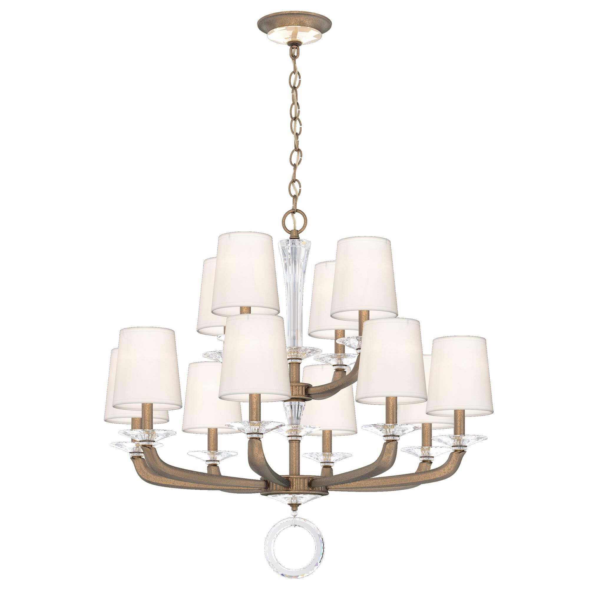 Shown in Etruscan Gold finish and Clear Optic crystal and Etruscan Gold glass and  Hardback Off White shade