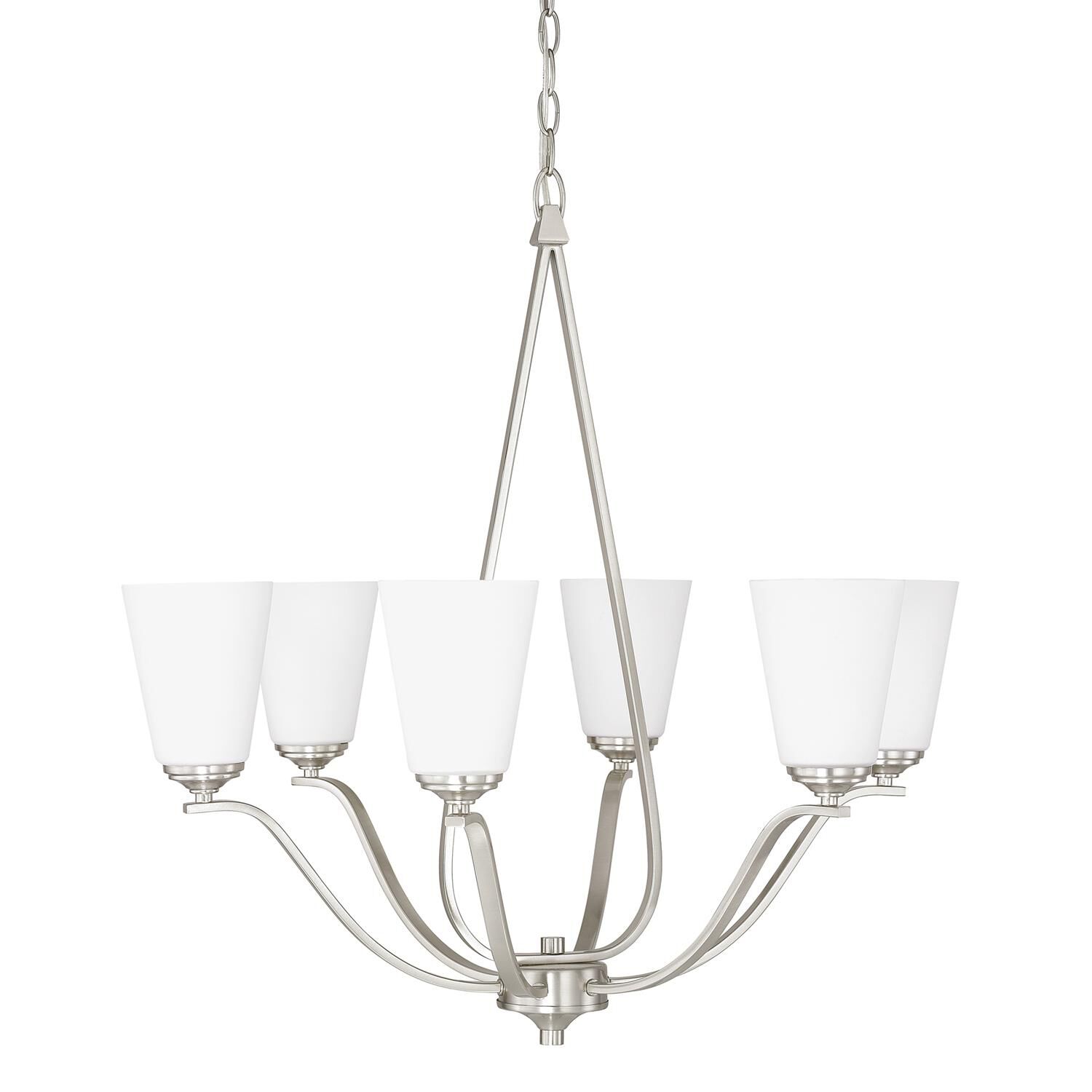 Shown in Brushed Nickel finish and Soft White glass 