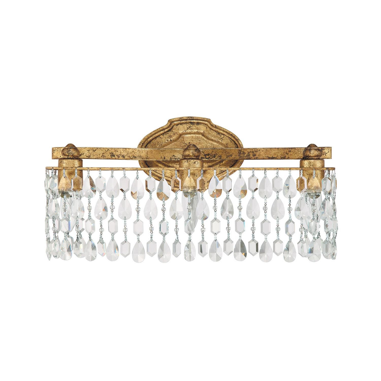 Shown in Antique Gold finish and Clear crystal 