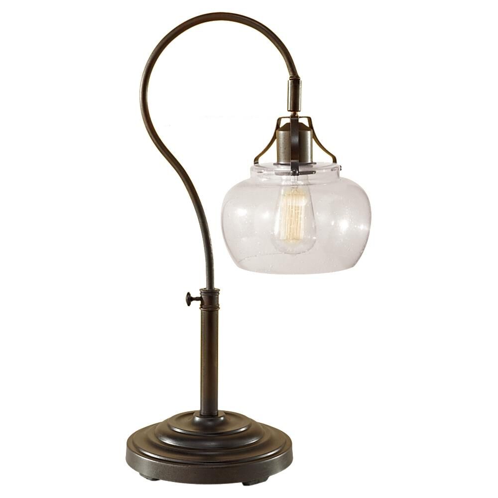 Shown in Rustic Iron finish and Clear Seeded glass