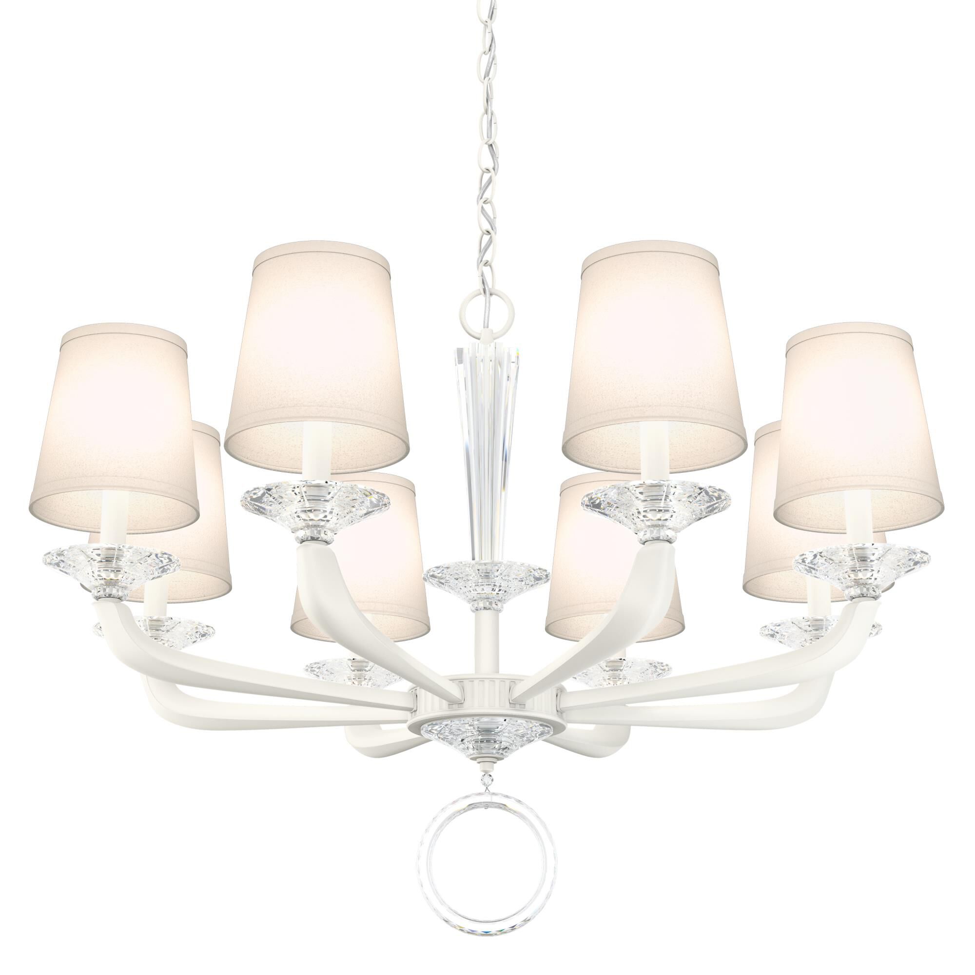 Shown in White finish and Clear Optic crystal and White glass and  Hardback Off White shade