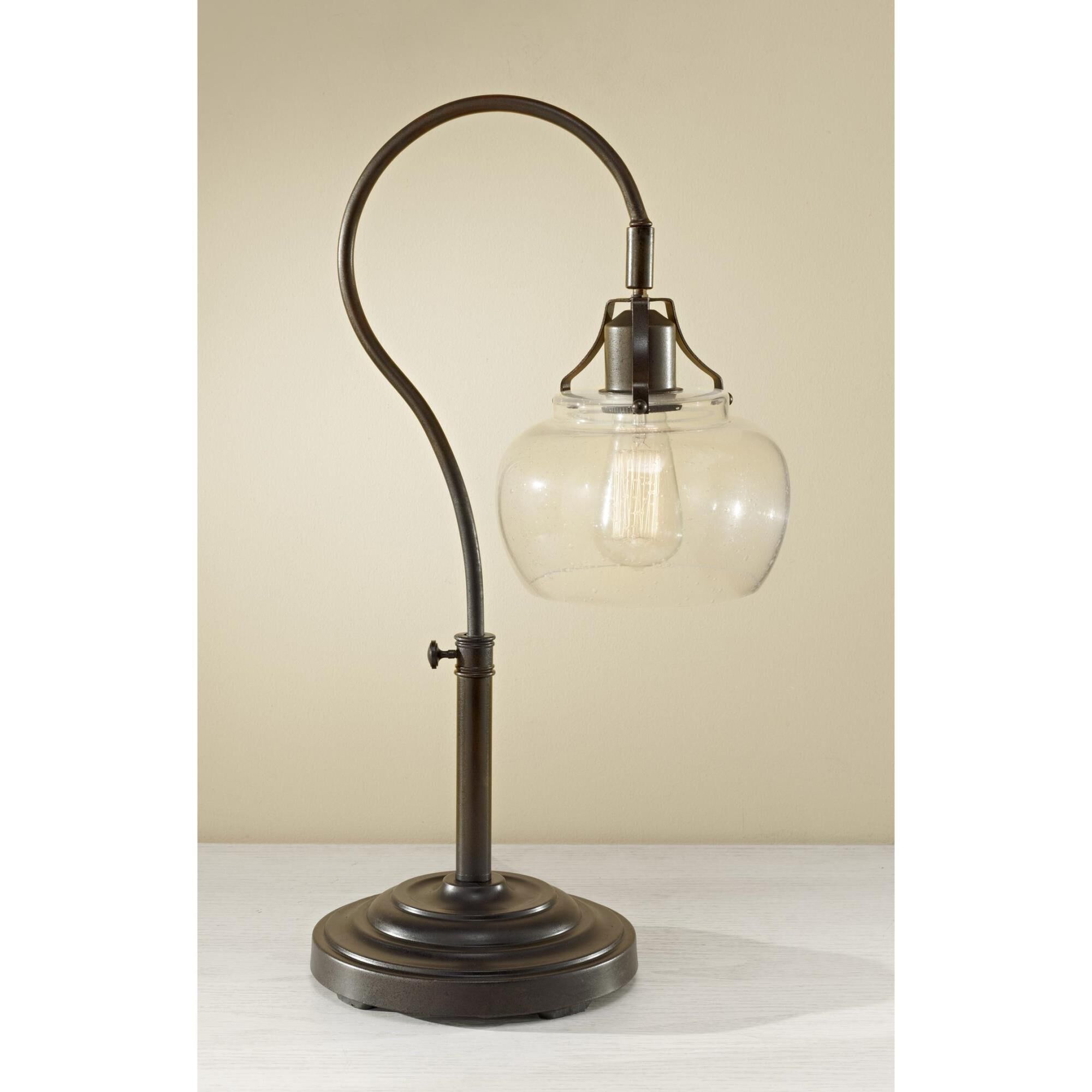 Shown in Rustic Iron finish and Clear Seeded glass