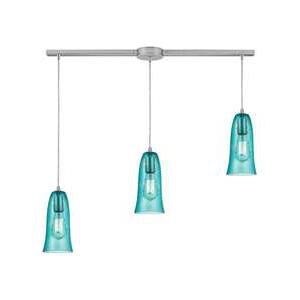 Shown in Satin Nickel finish and Hammered Aqua glass 