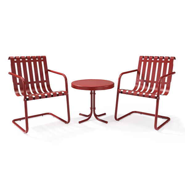 Gracie Coral Red Three Piece Metal Outdoor Conversation Seating Set, image 1