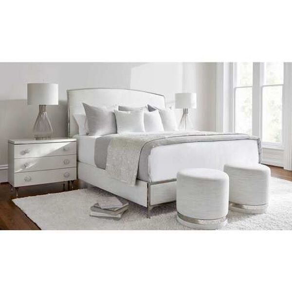 Silhouette White and Stainless Steel Ottoman, image 4