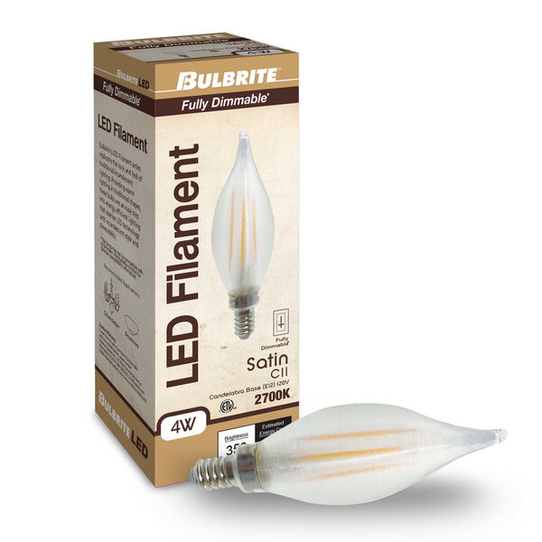 Pack of 4 Satin Glass C11 LED Candelabra E12 Dimmable 4W 2700 Spunlite Filament Light Bulb, image 3