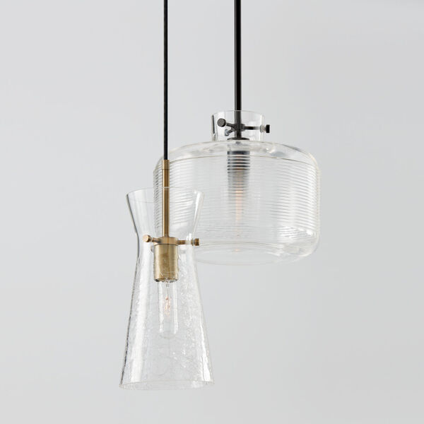 Mila Aged Brass One-Light Mini Pendant with Clear Half-Crackle Tapered Glass, image 6