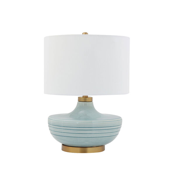 Shoreline Striped Aqua Ceramic Table Lamp with White Linen Shade, image 1