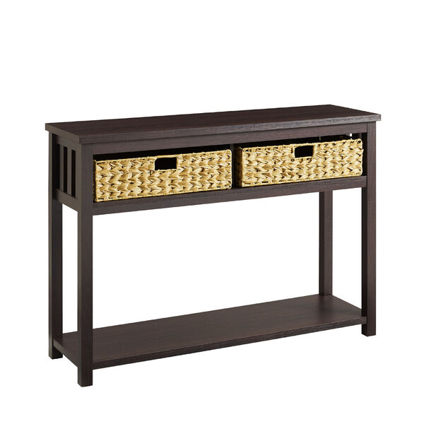 Espresso Storage Entry Table with Rattan Baskets, image 1