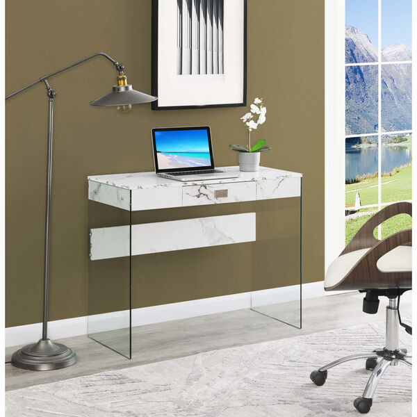 SoHo White Desk with Tempered Glass, image 3