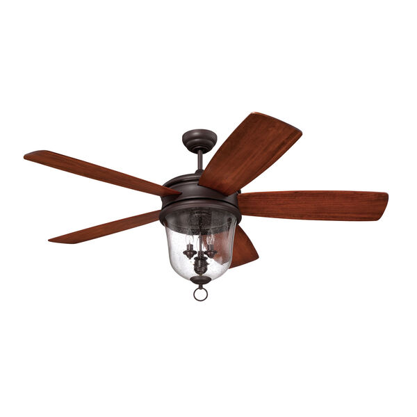Fredericksburg Oiled Bronze Gilded Ceiling Fan with 60-Inch Fredericksburg Walnut Blades and Integrated Clear Seeded Glass Bowl Light Kit, image 1