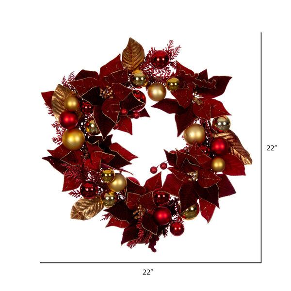Red 22-Inch Artificial Poinsettia Deco Wreath, image 4