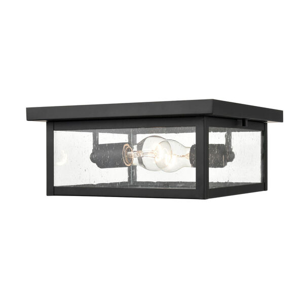 Evanton Powder Coat Black Two-Light Outdoor Flush Mount with Clear Seeded Glass, image 3