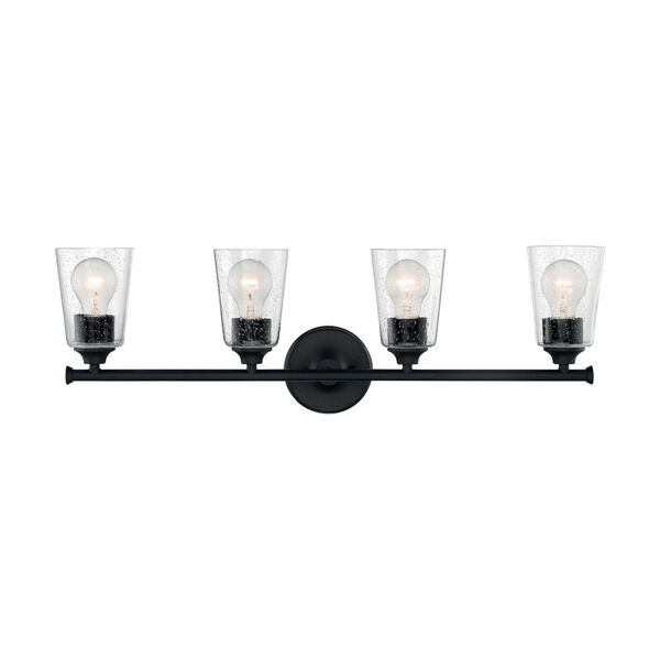 Bransel Matte Black Four-Light Bath Vanity with Clear Seeded Glass, image 3