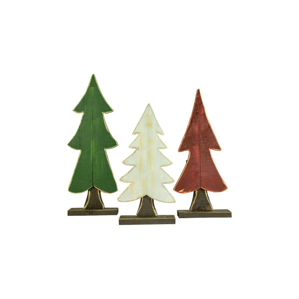 Green, White and Red Painted Wooden Christmas Trees - One Each Color, Set of 3, image 2