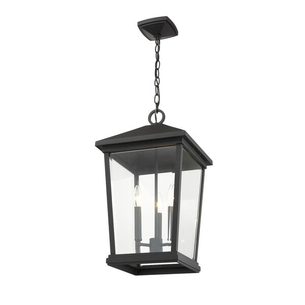Beacon Black Three-Light Outdoor Pendant With Transparent Beveled Glass, image 3