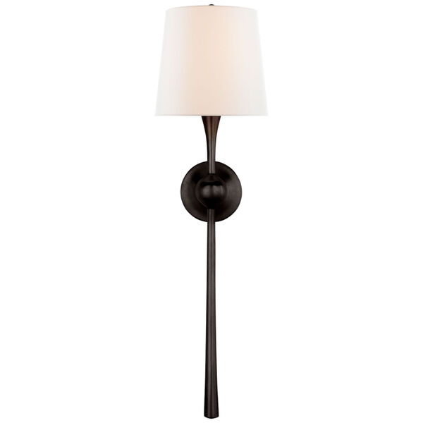 Dover Large Tail Sconce in Aged Iron with Linen Shade by AERIN, image 1