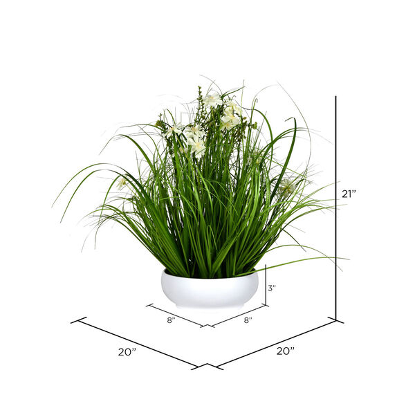 Green 21-Inch Cosmos Grass with White Pot, image 2
