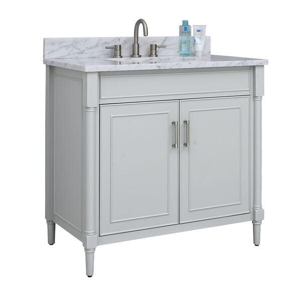 Bristol Light Gray 37-Inch Vanity Set with Carrara White Marble Top, image 2