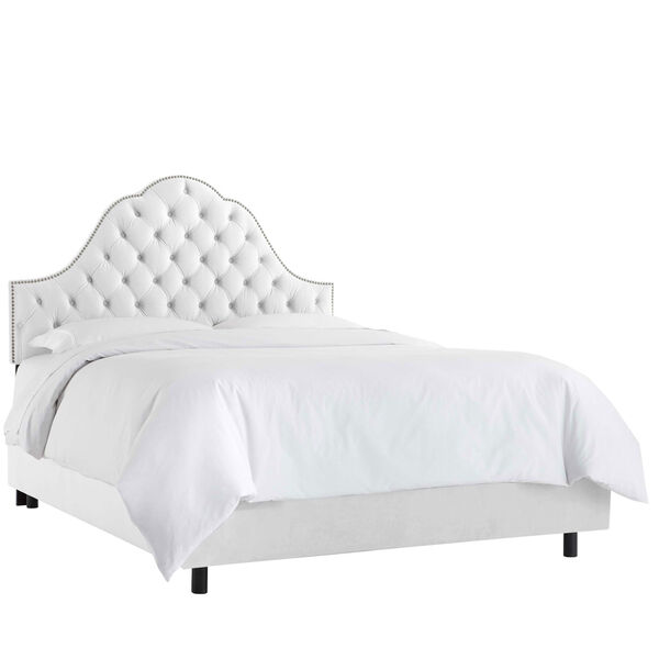California King Velvet White 74-Inch Nail Button Tufted Arch Bed, image 1
