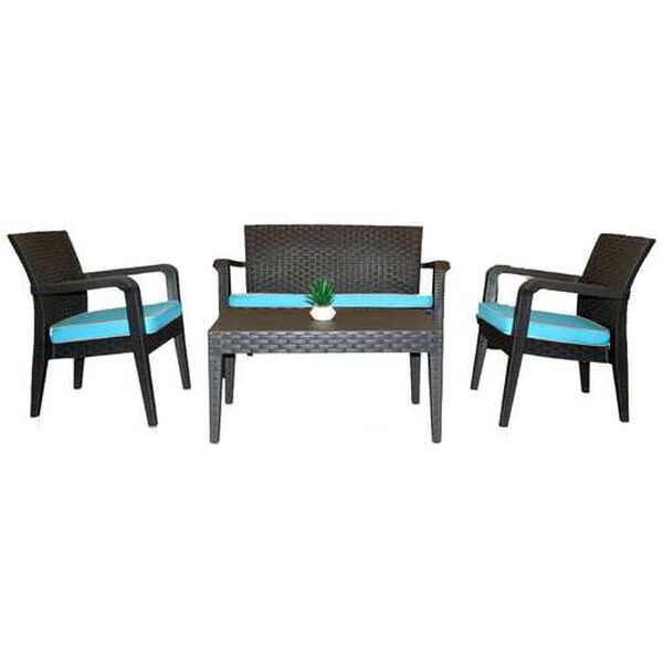 Alaska Anthracite Teal Four-Piece Outdoor Seating Set with Cushion, image 1