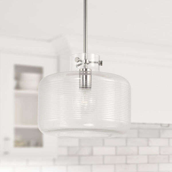 Brighton Polished Nickel One-Light Pendant with Clear Ribbed Glass, image 2