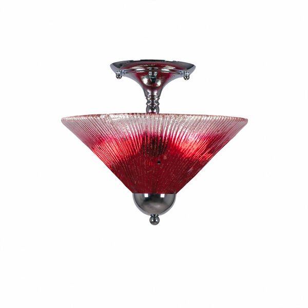 Chrome Two-Light Semi-Flush with 12-Inch Raspberry Crystal Glass, image 1