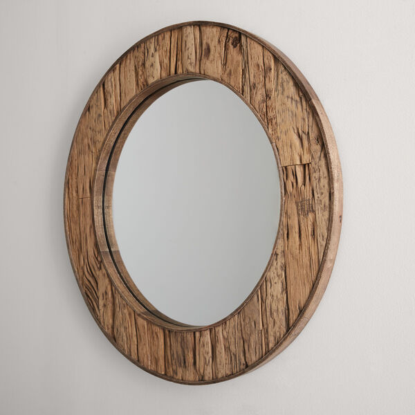 Reclaimed Railroad Ties 34 x 34 Inch Round Decorative Mirror, image 3