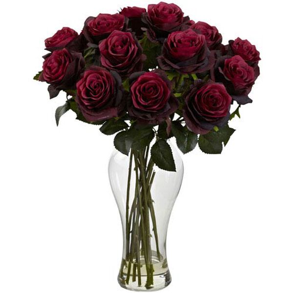 Burgundy Blooming Roses with Vase, image 1