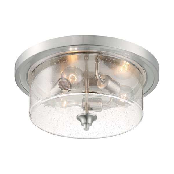 Bransel Brushed Nickel Three-Light Flush Mount with Clear Seeded Glass, image 2