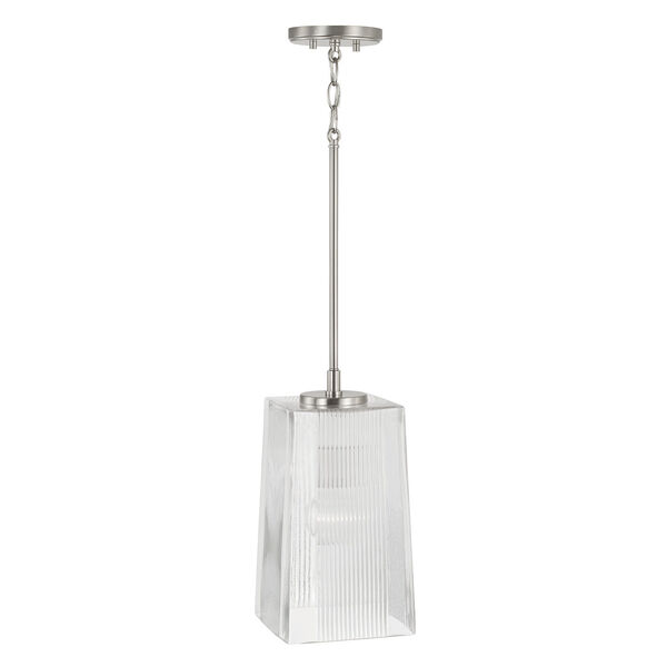 Lexi Brushed Nickel One-Light Tapered Rectangular Pendant with Clear Fluted Glass, image 1