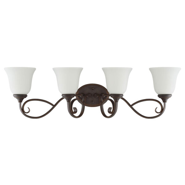 Barrett Place Mocha Bronze Four-Light Vanity with White Frosted Glass Shade, image 1