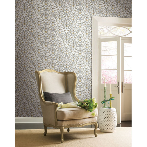 Grandmillennial Yellow Vintage Blooms Pre Pasted Wallpaper - SAMPLE SWATCH ONLY, image 1