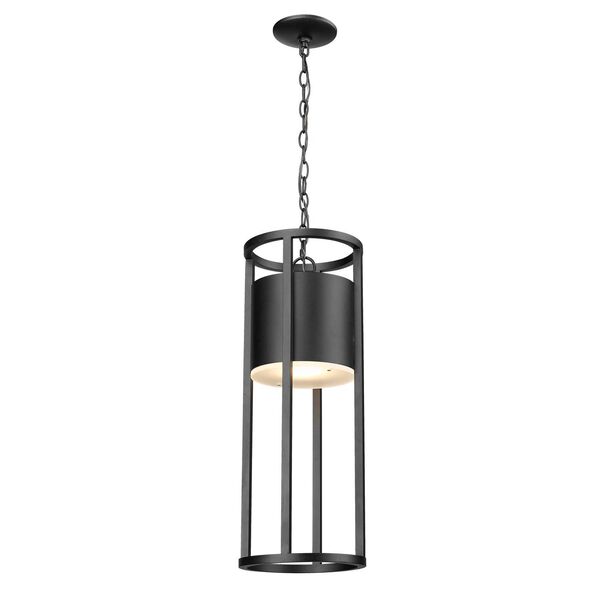 Luca Black LED Outdoor Chain Mount Ceiling Fixture with Etched Glass Shade, image 4