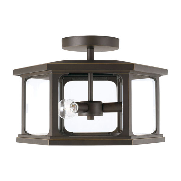 Walton Oiled Bronze Outdoor Three-Light Semi-Flush with Clear Glass, image 1