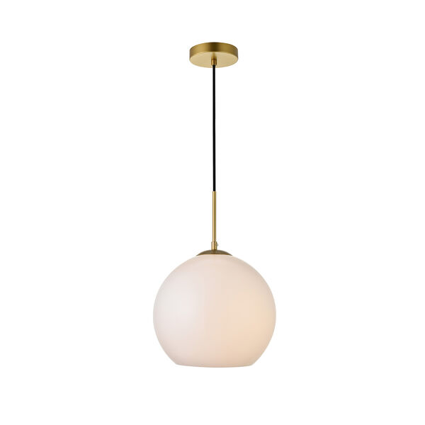 Baxter Brass and Frosted White 11-Inch One-Light Pendant, image 1