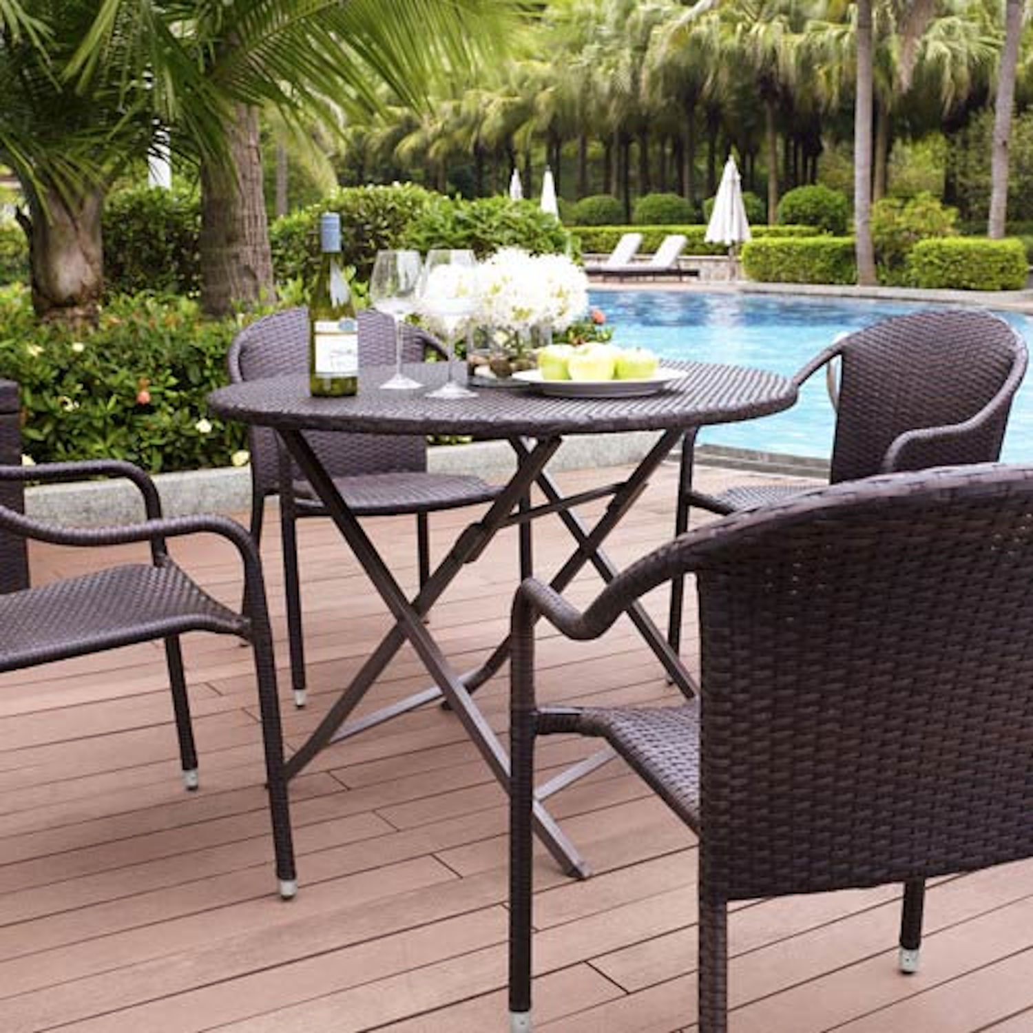 Crosley Furniture CO7109-WH Palm Harbor Outdoor Wicker Stackable Chairs Red Set of 4 
