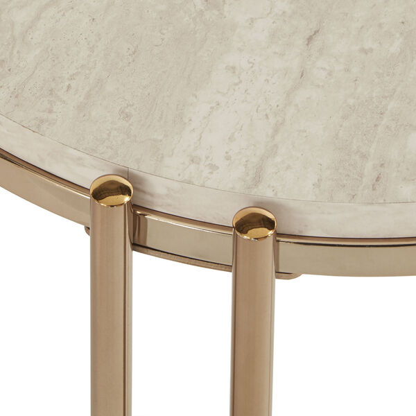 Koga Champagne Gold 18-Inch End Table with Faux Marble Top and Mirrored Bottom, image 5