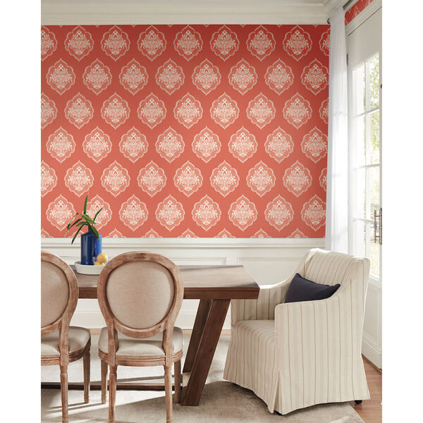 Damask Resource Library Coral 27 In. x 27 Ft. Signet Medallion Wallpaper, image 2