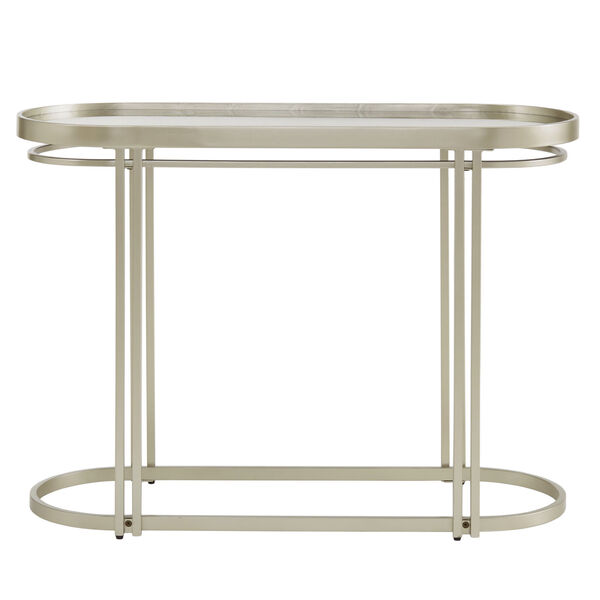 Samantha Champagne Silver Oval Antique Mirror Top Sofa Table, image 2
