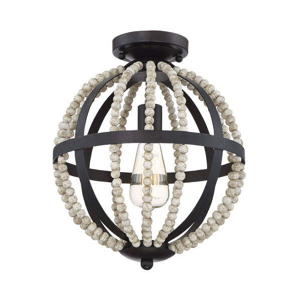 Grace Oil Rubbed Bronze One-Light Semi Flush Mount with Natural Wood Beads, image 1