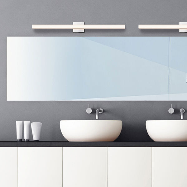 SQ-bar Polished Chrome LED 40-Inch Bath Fixture Strip with White Acrylic Shade, image 2