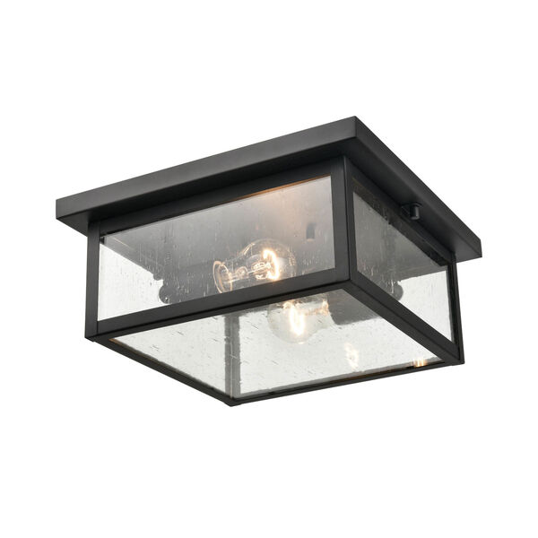 Evanton Powder Coat Black Two-Light Outdoor Flush Mount with Clear Seeded Glass, image 4
