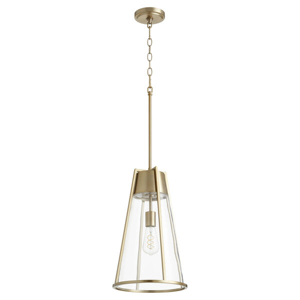 Aged Brass and Clear One-Light 11-Inch Pendant, image 1