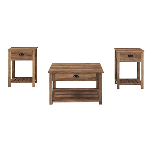 Rustic Oak Coffee Table and Side Table Set, 3-Piece, image 5