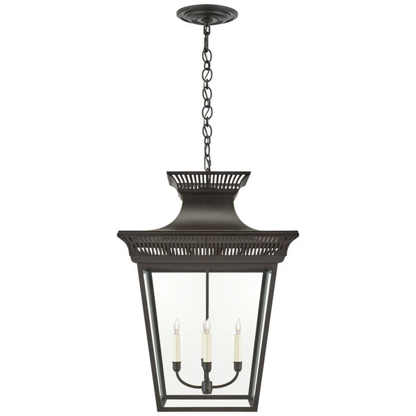 Elsinore Extra-Large Hanging Lantern in Black with Clear Glass by Chapman and Myers, image 1