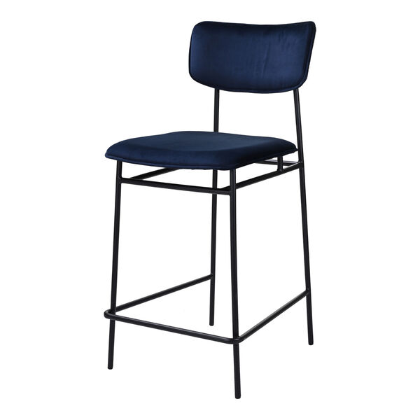 Sailor Blue and Black Counter Stool with Low Backrest, image 1