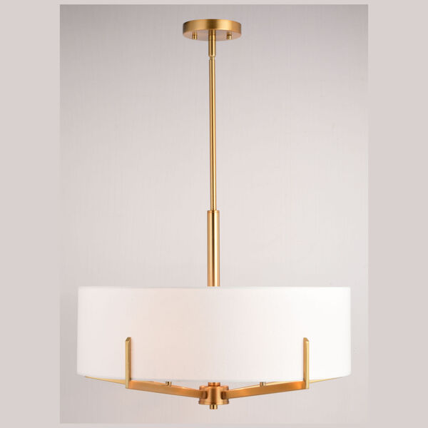 Surrey Natural Brass Five-Light Chandelier with White Fabric Drum Shade, image 4