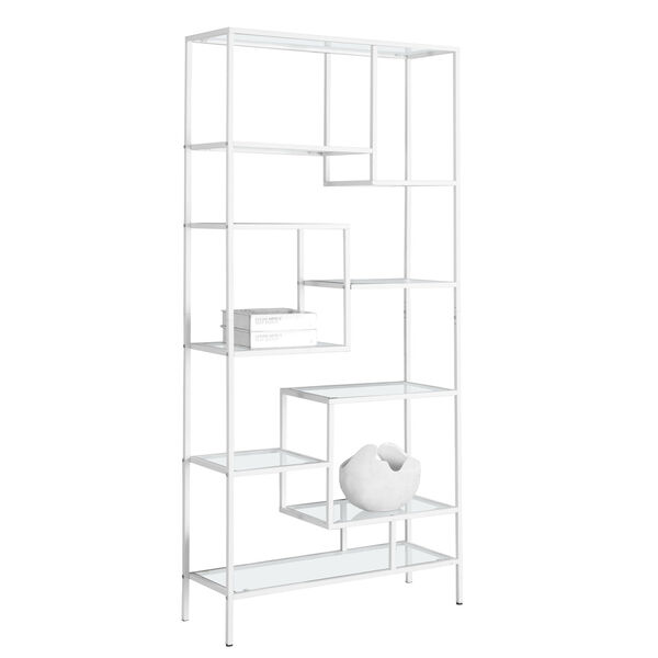 Bookcase - 72H / White Metal with Tempered Glass, image 2